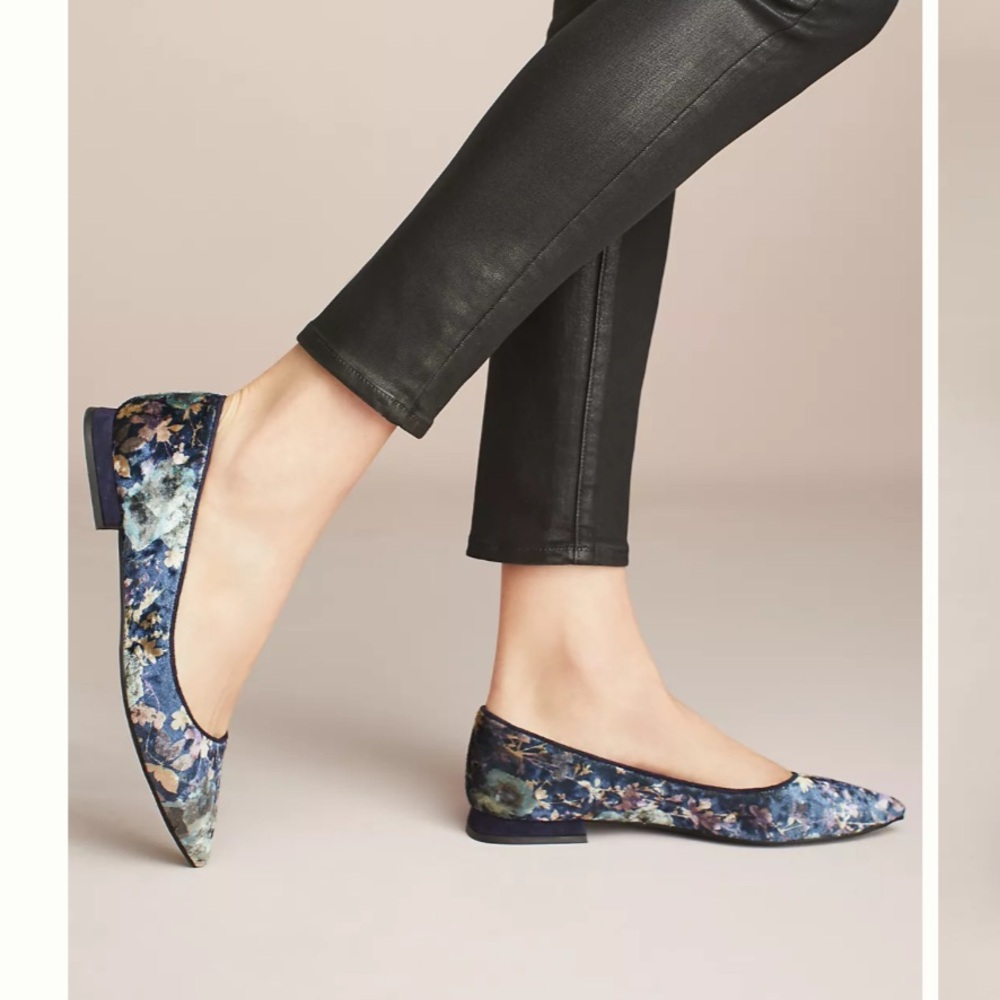 Anthropologie Elysess Velvet Floral Women's Ballet Flats size 36